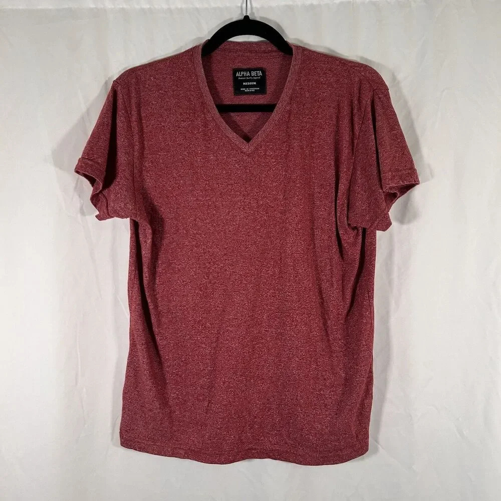 Alpha Beta Shirt Men's Medium Red Vneck Short Sleeve Cotton Blend Top